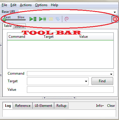 selenium IDE tool bar